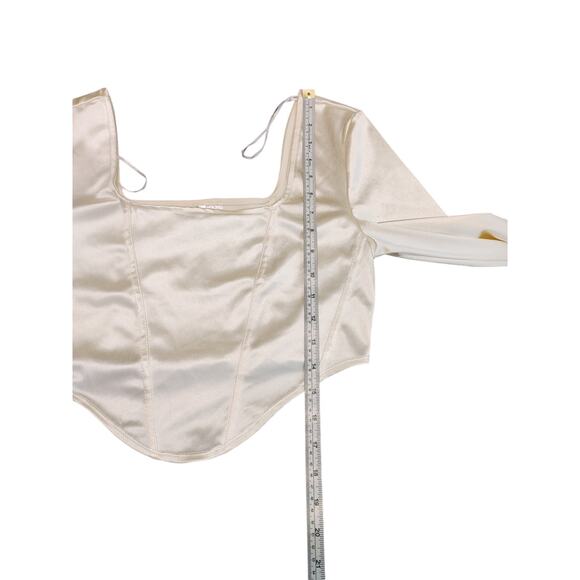 Divided H&M Long Sleeve Corset Cropped Top Asymmetric Hem Satin Cream Womens M - Picture 7 of 7